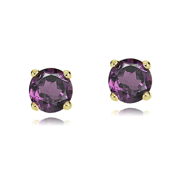 14k Yellow Gold African Amethyst 4mm Round Stud Earrings