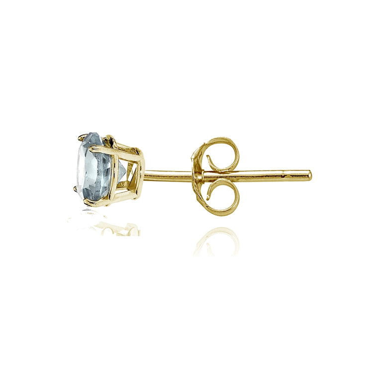 14k Yellow Gold Aquamarine 5mm Round Stud Earrings