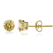 14k Yellow Gold Citrine 5mm Round Stud Earrings