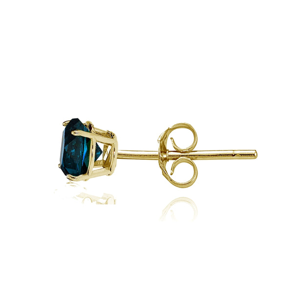 14k Yellow Gold London Blue Topaz 5mm Round Stud Earrings