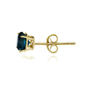 14k Yellow Gold London Blue Topaz 6mm Round Stud Earrings