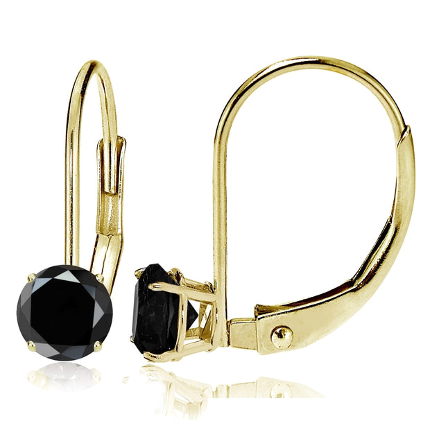 14k Yellow Gold Black Spinel 6mm Round Leverback Earrings
