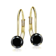14k Yellow Gold Black Spinel 6mm Round Leverback Earrings