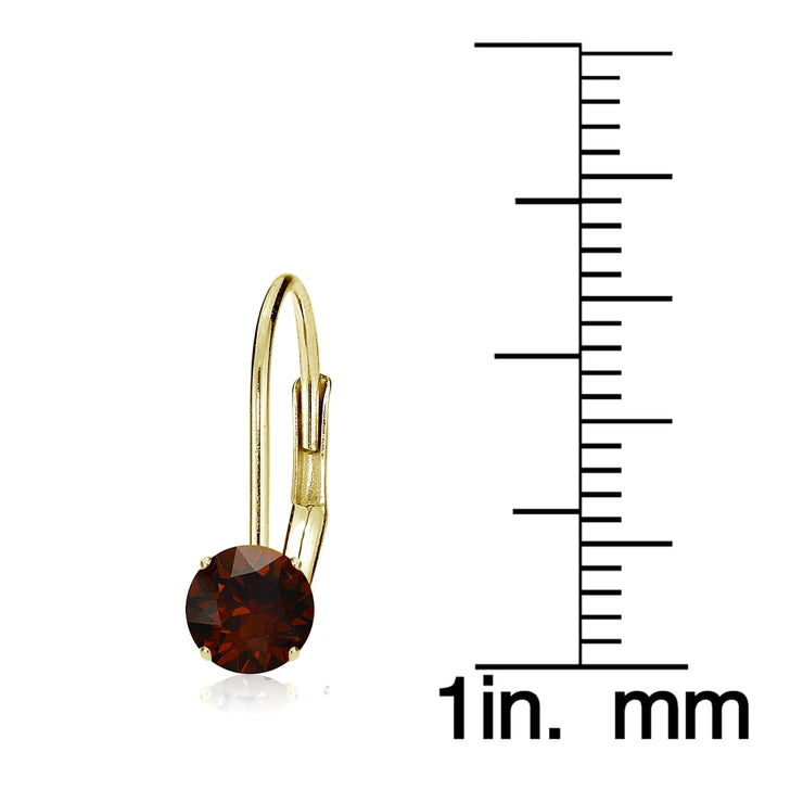 14k Yellow Gold Garnet 6mm Round Leverback Earrings