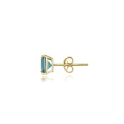 14k Yellow Gold London Blue Topaz 4mm Princess-Cut Stud Earrings