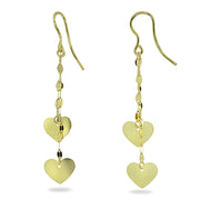 14K Gold Italian Double Heart and Mariner Chain Dangle Earrings