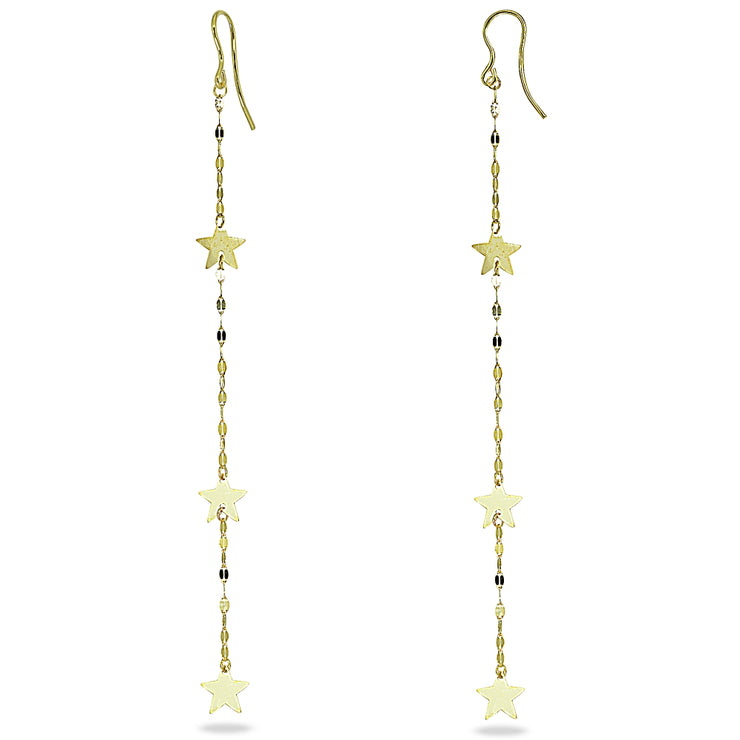 14K Gold Italian Mariner Chain and Star Linear Long  Drop Earrings