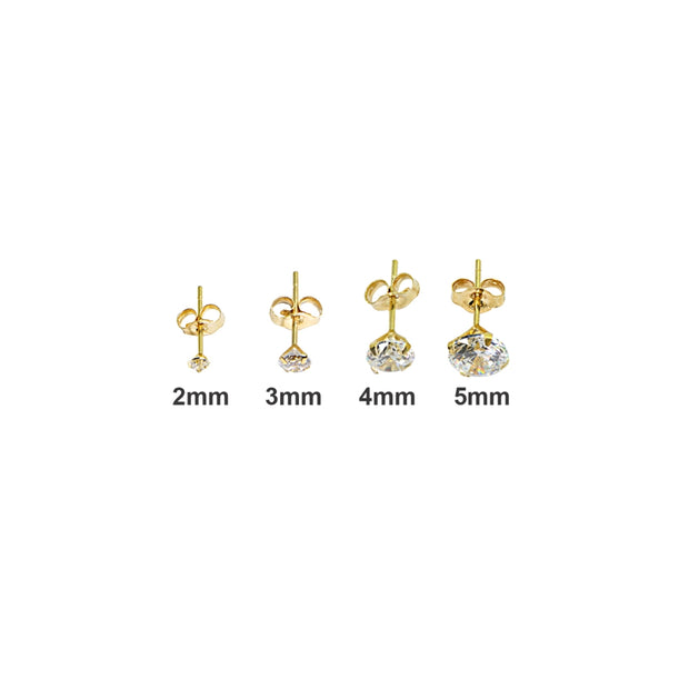 14K Gold Cubic Zirconia Small 4mm Round Stud Earrings for Men, Women, Boys & Girls