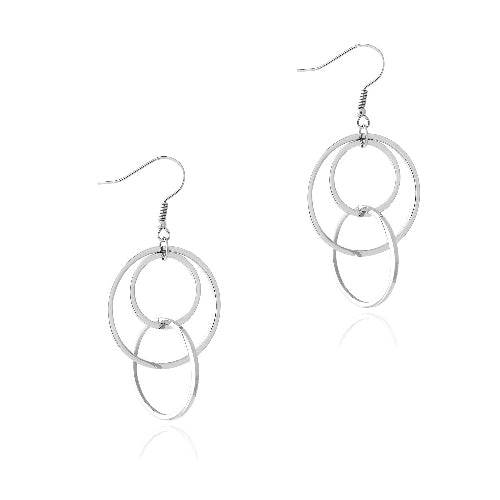 Stainless Steel Interlocking Hoops Dangle Earrings