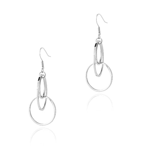 Stainless Steel Interlocking Hoops Dangle Earrings-2
