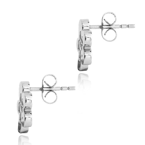 Stainless Steel CZ Flower Stud Earrings-2