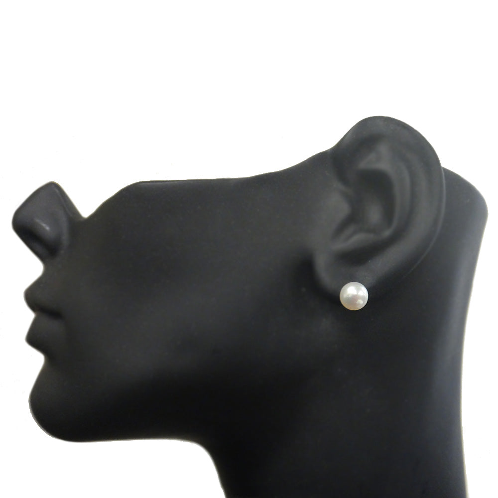 Stainless Steel 7-8mm White Freshwater Cultured Pearl Stud Earrings-2