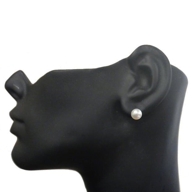 Stainless Steel 7-8mm White Freshwater Cultured Pearl Stud Earrings
