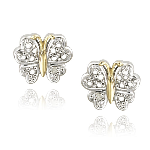 Sterling Silver Two-Tone Diamond Accent Butterfly Stud Earrings