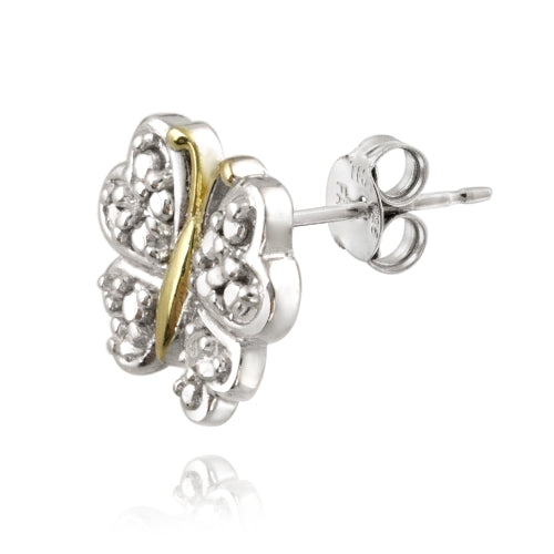 Sterling Silver Two-Tone Diamond Accent Butterfly Stud Earrings