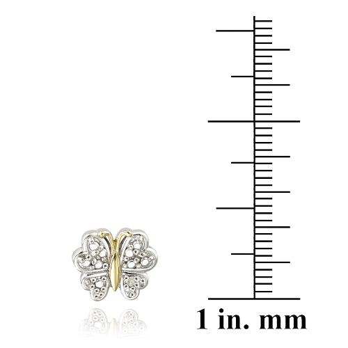 Sterling Silver Two-Tone Diamond Accent Butterfly Stud Earrings-3