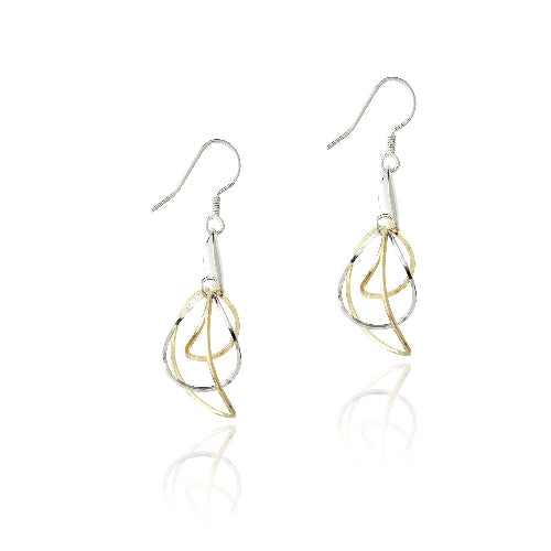Sterling Silver Two-Tone Wavy Circles Dangle Earrings-2