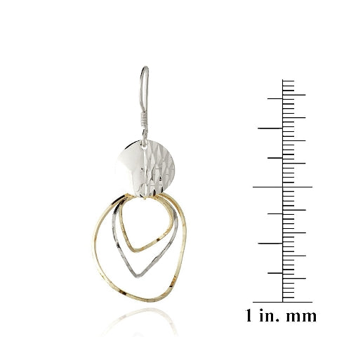 Sterling Silver Two-Tone Wavy Circles Dangle Earrings-3