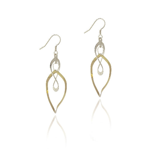 Sterling Silver Two-Tone Intertwining Teardrops Dangle Earrings-2