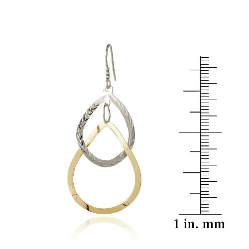 Sterling Silver Two-Tone Intertwining Teardrops Dangle Earrings-3