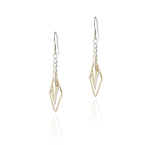 Sterling Silver Two Tone Geometric Square Dangle Earrings-2
