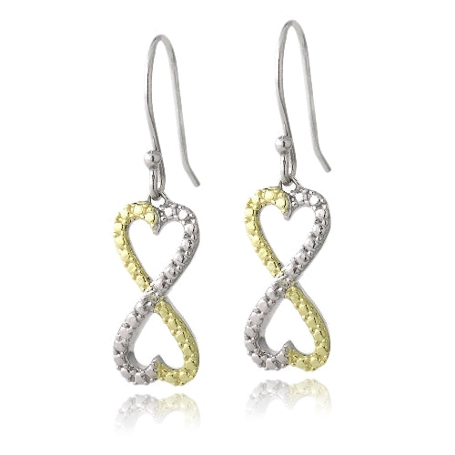 Sterling Silver Two Tone Diamond Accent Infinity Hearts Dangle Earrings