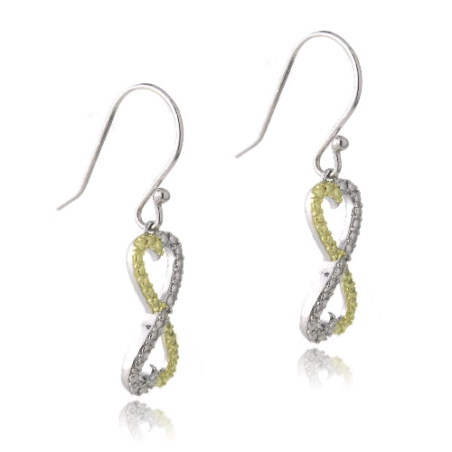 Sterling Silver Two Tone Diamond Accent Infinity Hearts Dangle Earrings-2