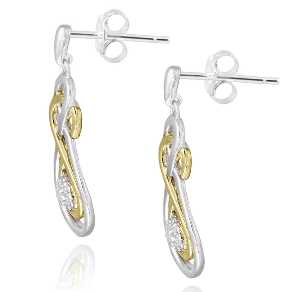 Sterling Silver & Gold Tone Diamond Accent Double Infinity Flower Earrings-2