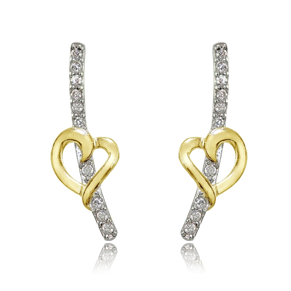 Two-Tone Cubic Zirconia Open Heart Climber Crawler Earrings