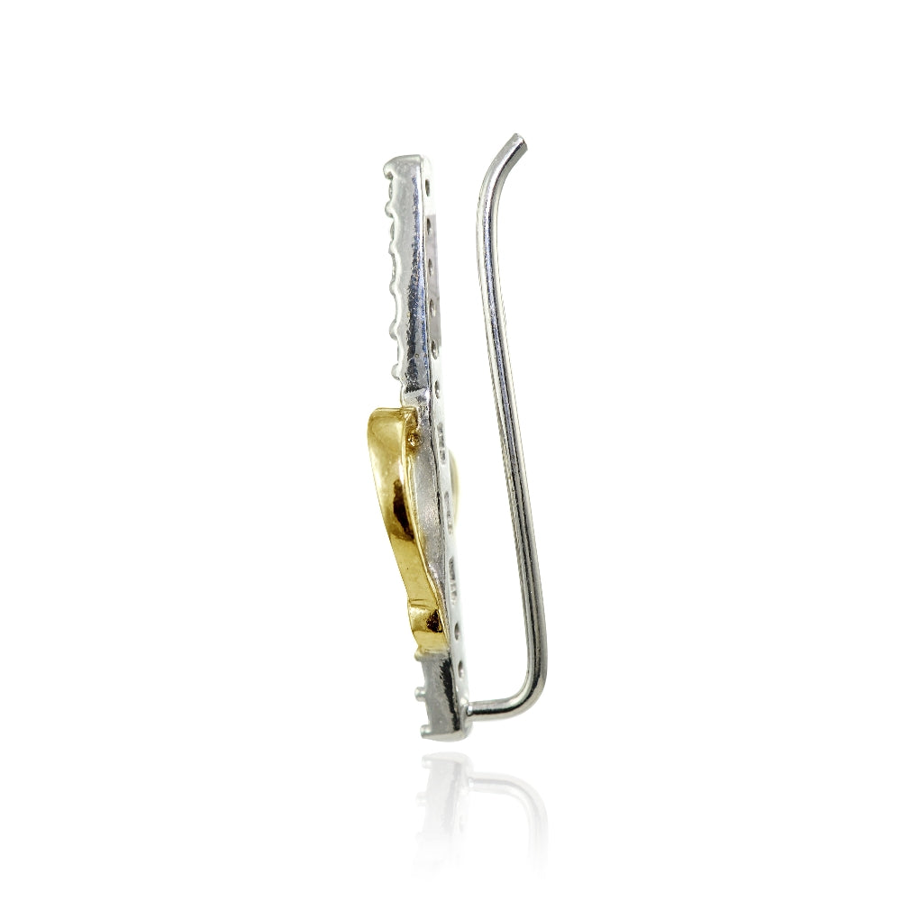 Two-Tone Cubic Zirconia Open Heart Climber Crawler Earrings-2