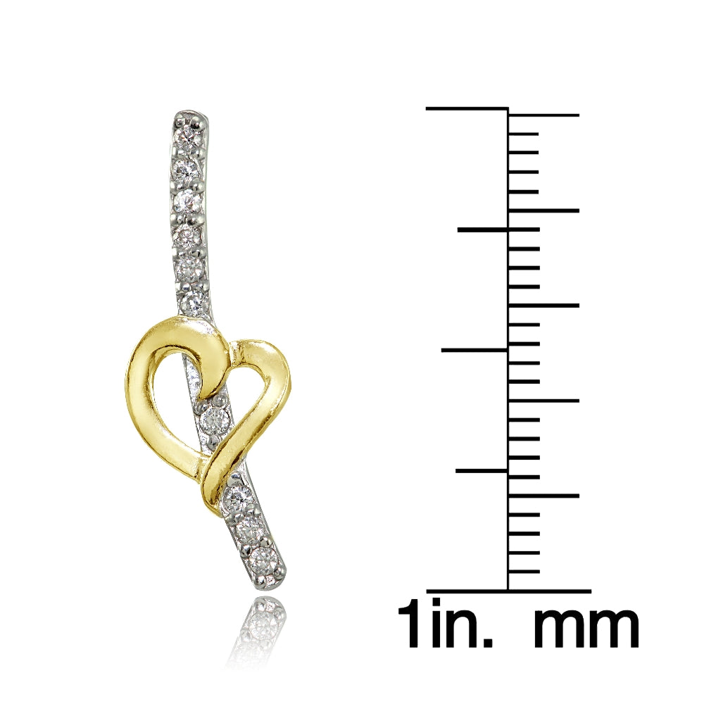 Two-Tone Cubic Zirconia Open Heart Climber Crawler Earrings-3