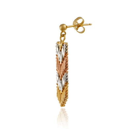 18K Gold over Sterling Silver Tri Color Chevron Link Earrings-2