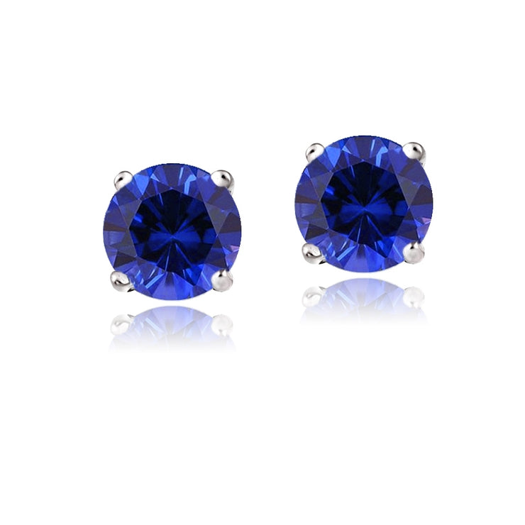 14K White Gold 2.1 ct TGW Created Blue Sapphire Stud Earrings