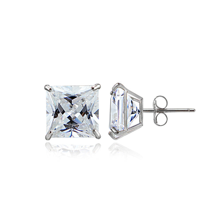 14K White Gold 2.60 CTTW Cubic Zirconia Square Stud Earring, 6mm