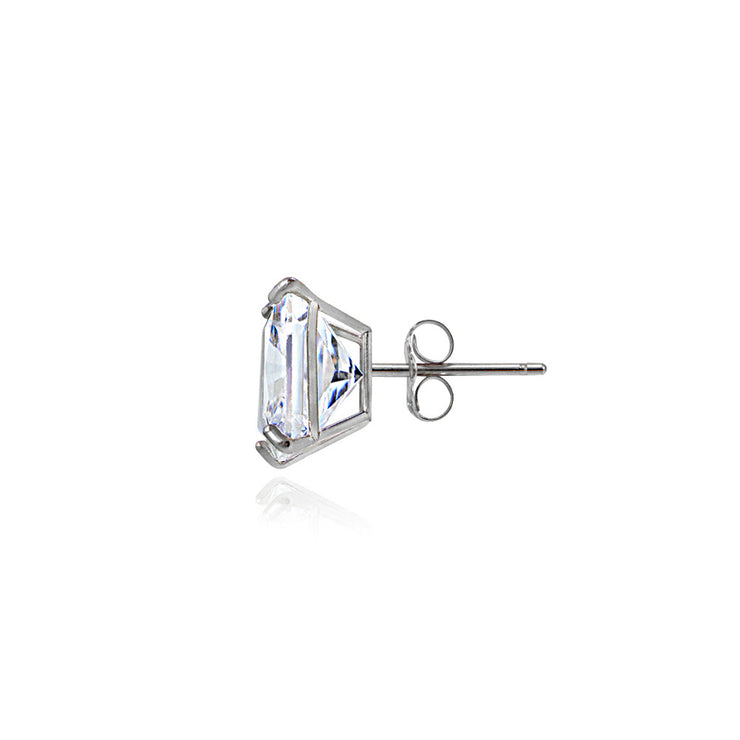 14K White Gold 2.60 CTTW Cubic Zirconia Square Stud Earring, 6mm