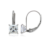 14K White Gold 1.50 CTTW Cubic Zirconia Square Leverback Earring, 5mm