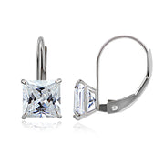 14K White Gold 2.60 CTTW Cubic Zirconia Square Leverback Earring, 6mm