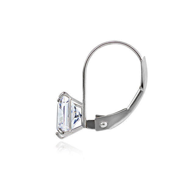 14K White Gold 2.60 CTTW Cubic Zirconia Square Leverback Earring, 6mm