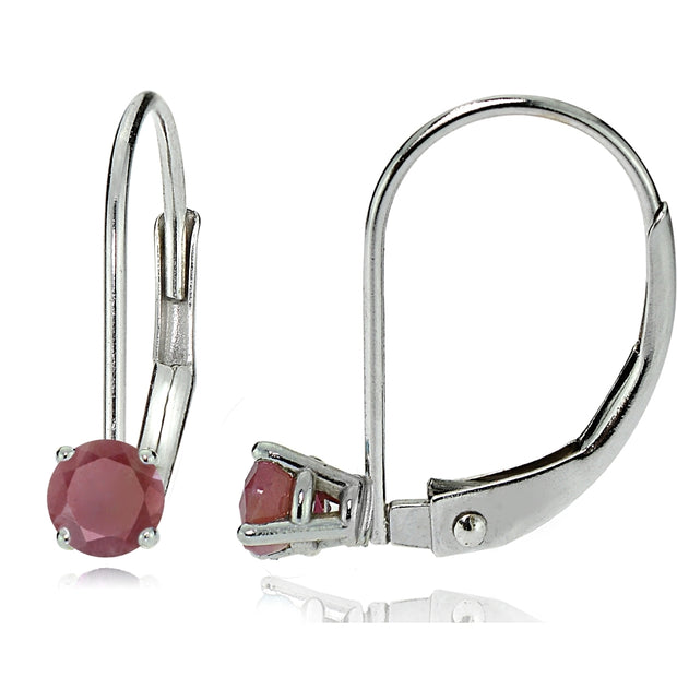 14k White Gold Ruby 3mm Round Leverback Earrings