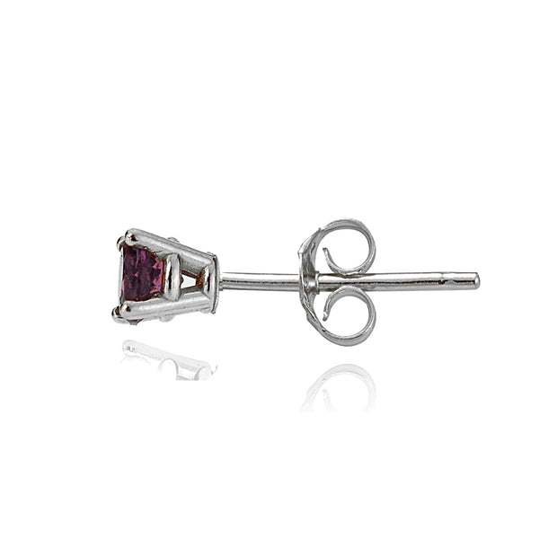 14k White Gold African Amethyst 4mm Round Stud Earrings