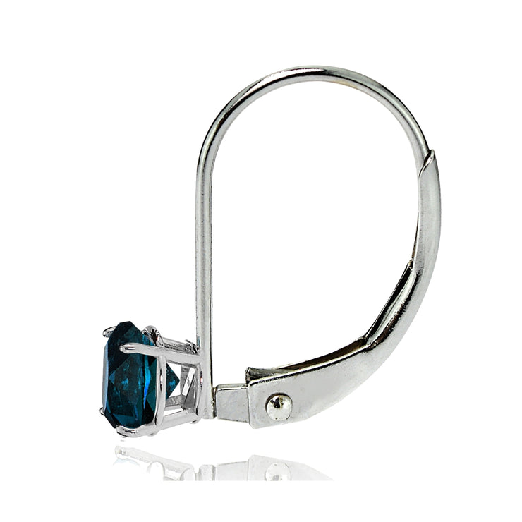 14k White Gold London Blue Topaz 6mm Round Leverback Earrings