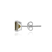 14k White Gold Smoky Quartz 5mm Princess-Cut Stud Earrings