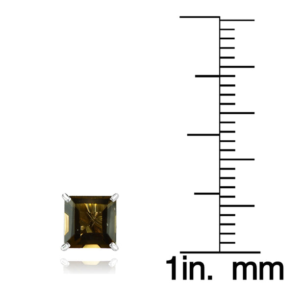 14k White Gold Smoky Quartz 6mm Princess-Cut Stud Earrings