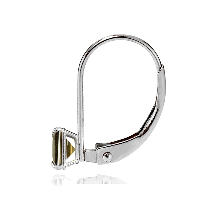 14k White Gold Smoky Quartz 5mm Princess-Cut Leverback Earrings