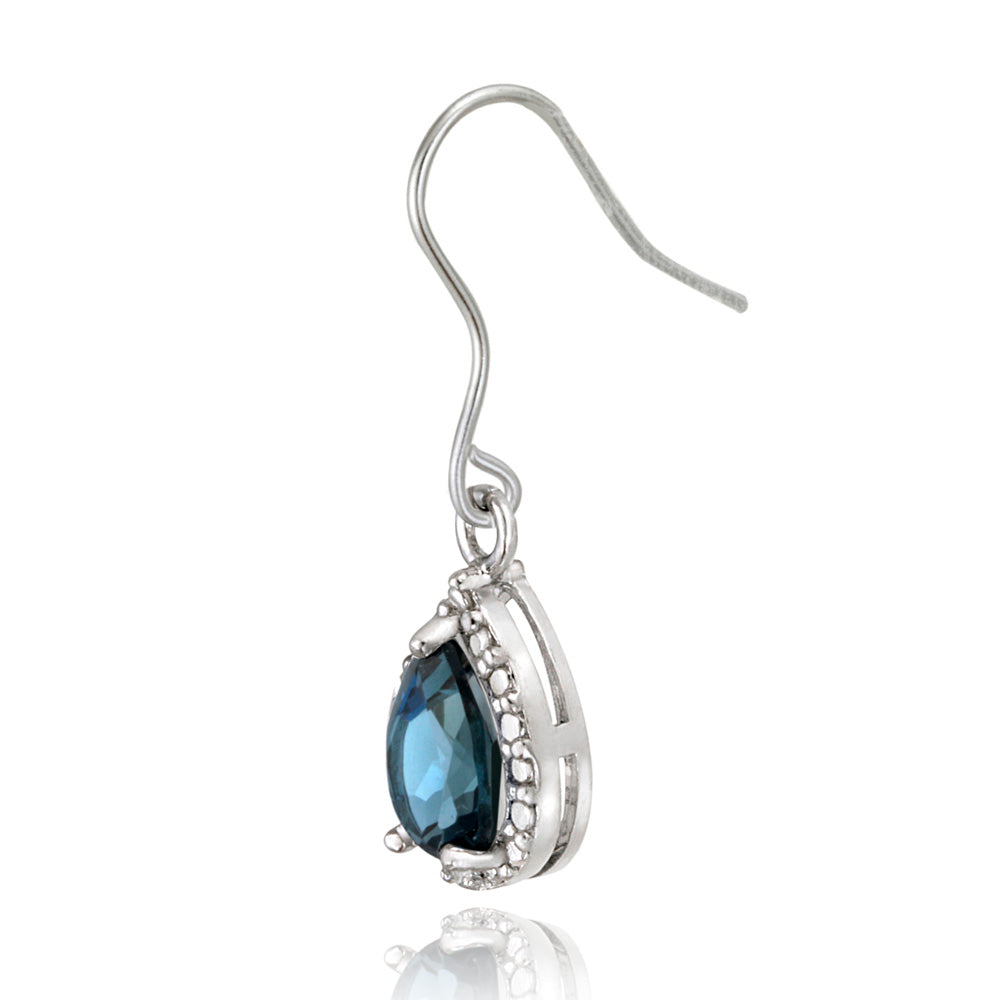 Sterling Silver 3ct London Blue Topaz & Diamond Accent Teardrop Dangle Earrings-2
