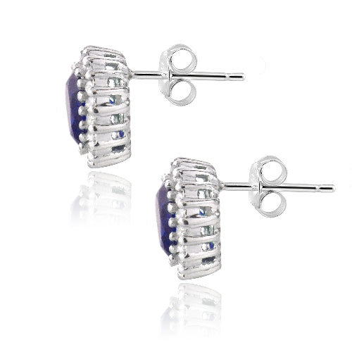 Sterling Silver 3.2ct Created Blue Sapphire & CZ Halo Stud Earrings-2