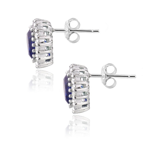 Sterling Silver 3.2ct Created Blue Sapphire & CZ Halo Stud Earrings