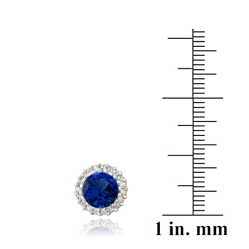 Sterling Silver 3.2ct Created Blue Sapphire & CZ Halo Stud Earrings-3