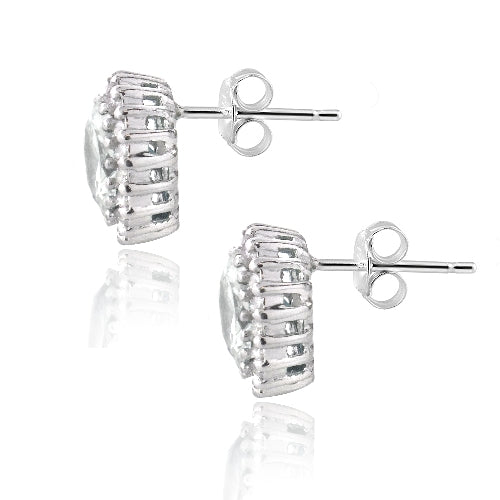 Sterling Silver CZ Halo Stud Earrings-2
