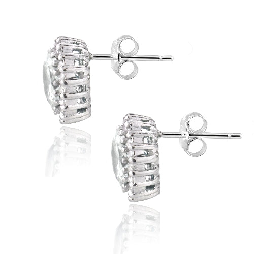 Sterling Silver CZ Halo Stud Earrings